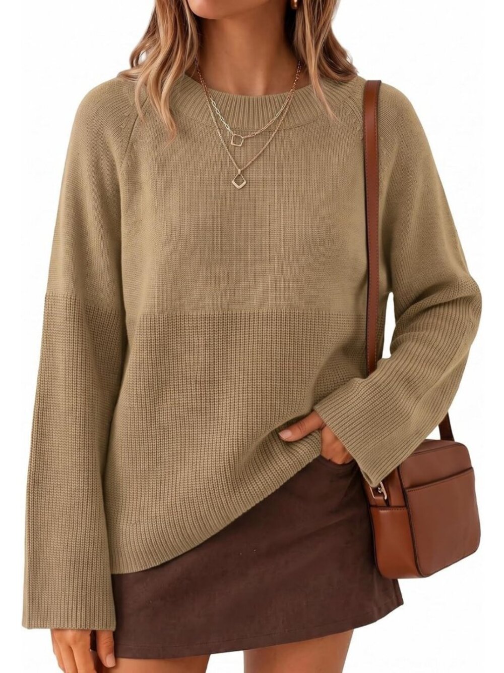 Cozy Pink Oversized Crewneck Sweater - Women's Casual Fall Jumper Top 2026